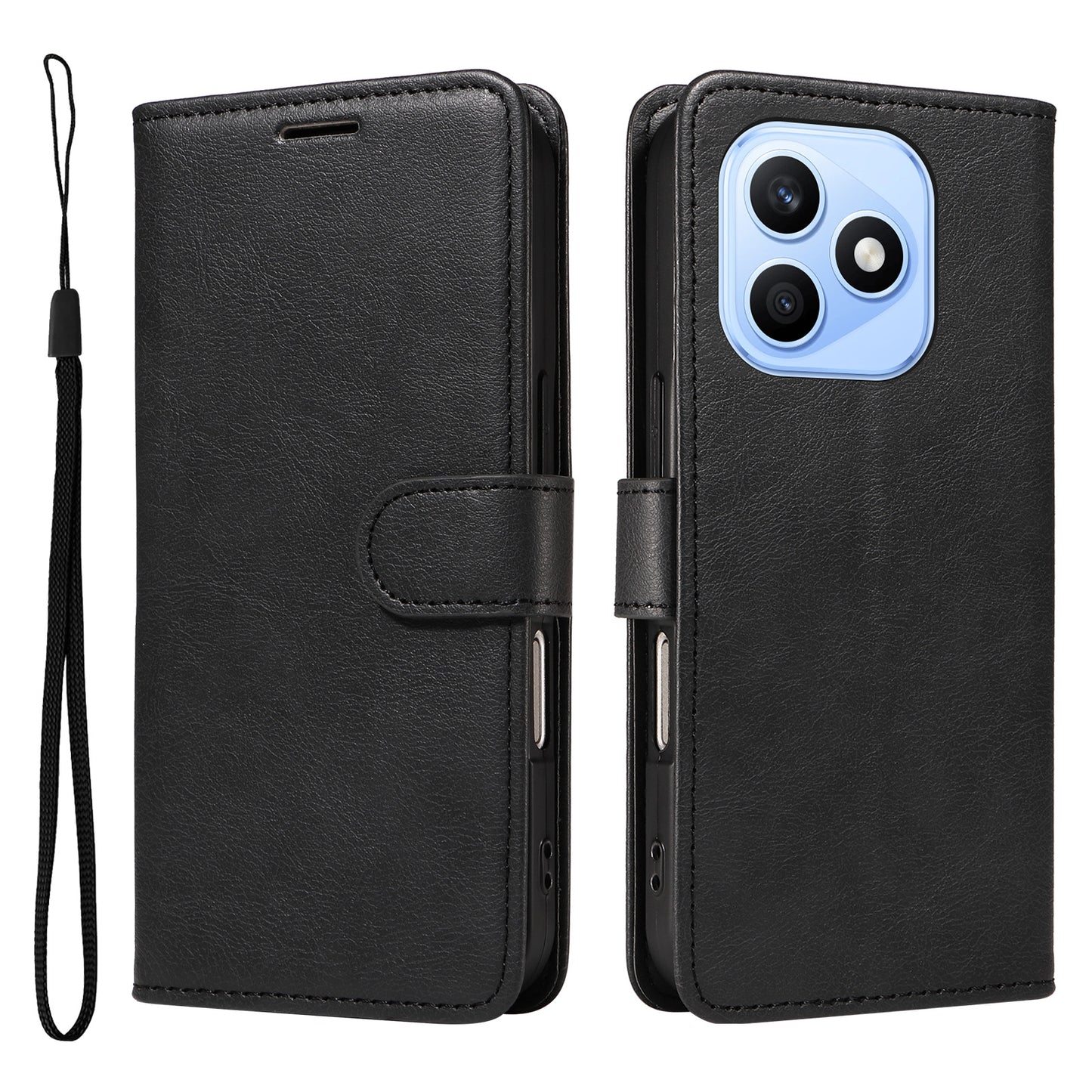For Honor X8d 4G Leather Wallet Case with Strap Solid Color Phone Stand Cover