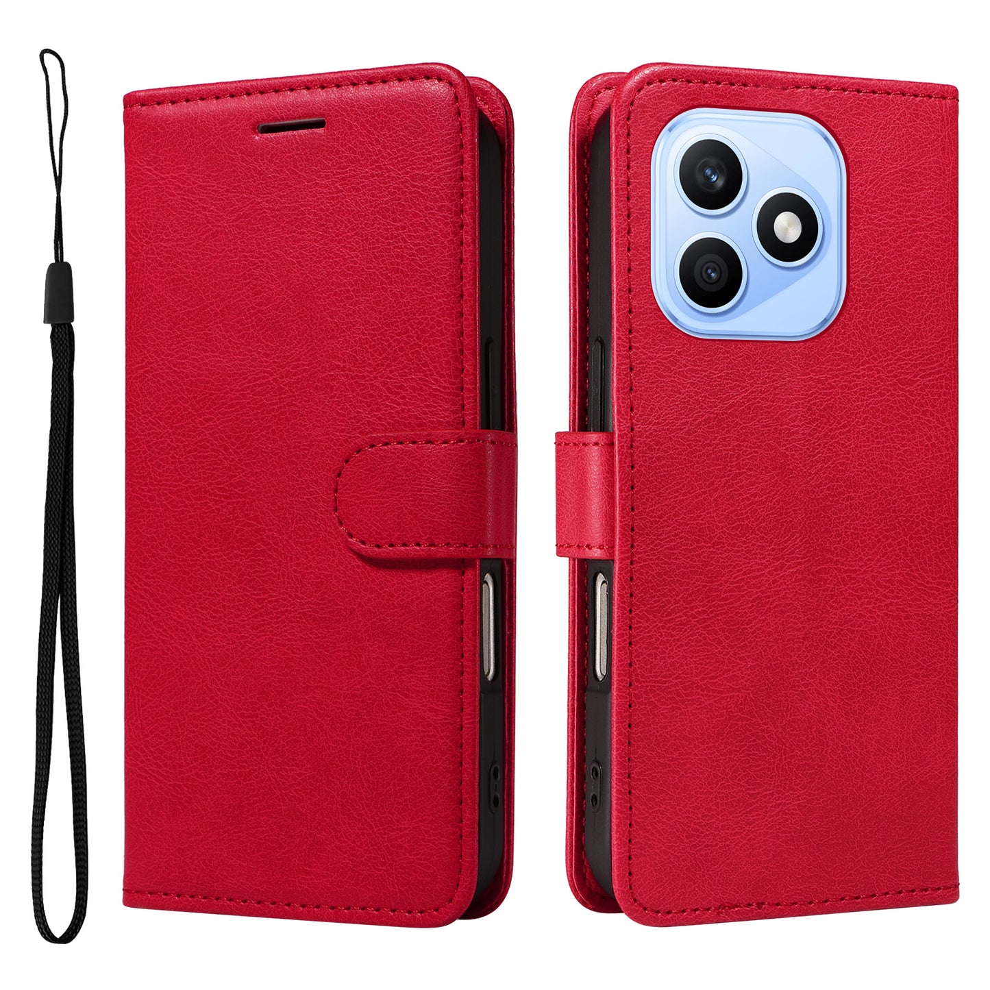 For Honor X8d 4G Leather Wallet Case with Strap Solid Color Phone Stand Cover