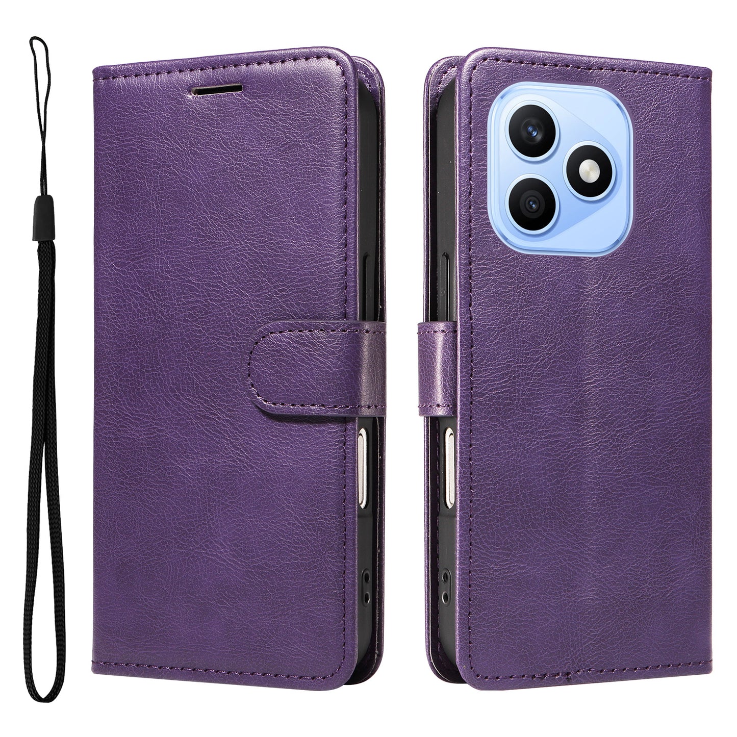 For Honor X8d 4G Leather Wallet Case with Strap Solid Color Phone Stand Cover