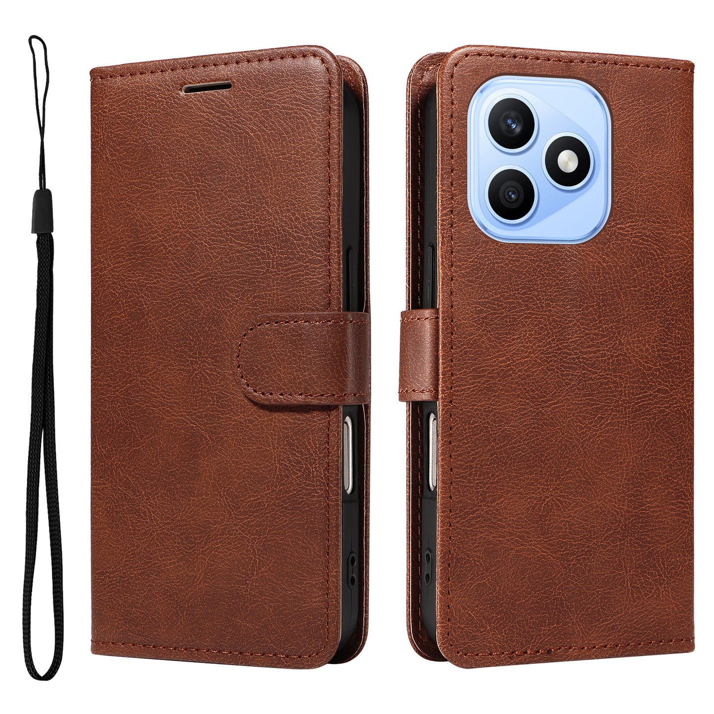 For Honor X8d 4G Leather Wallet Case with Strap Solid Color Phone Stand Cover