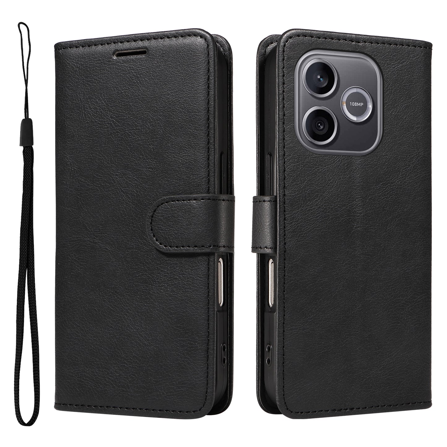 For Honor 600 Lite 5G Leather Wallet Case with Strap Solid Color Phone Stand Cover