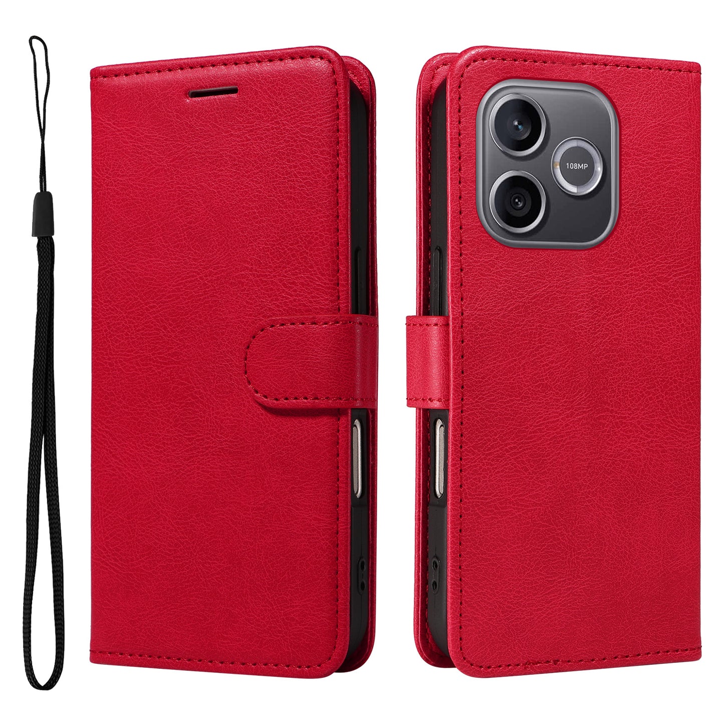 For Honor 600 Lite 5G Leather Wallet Case with Strap Solid Color Phone Stand Cover