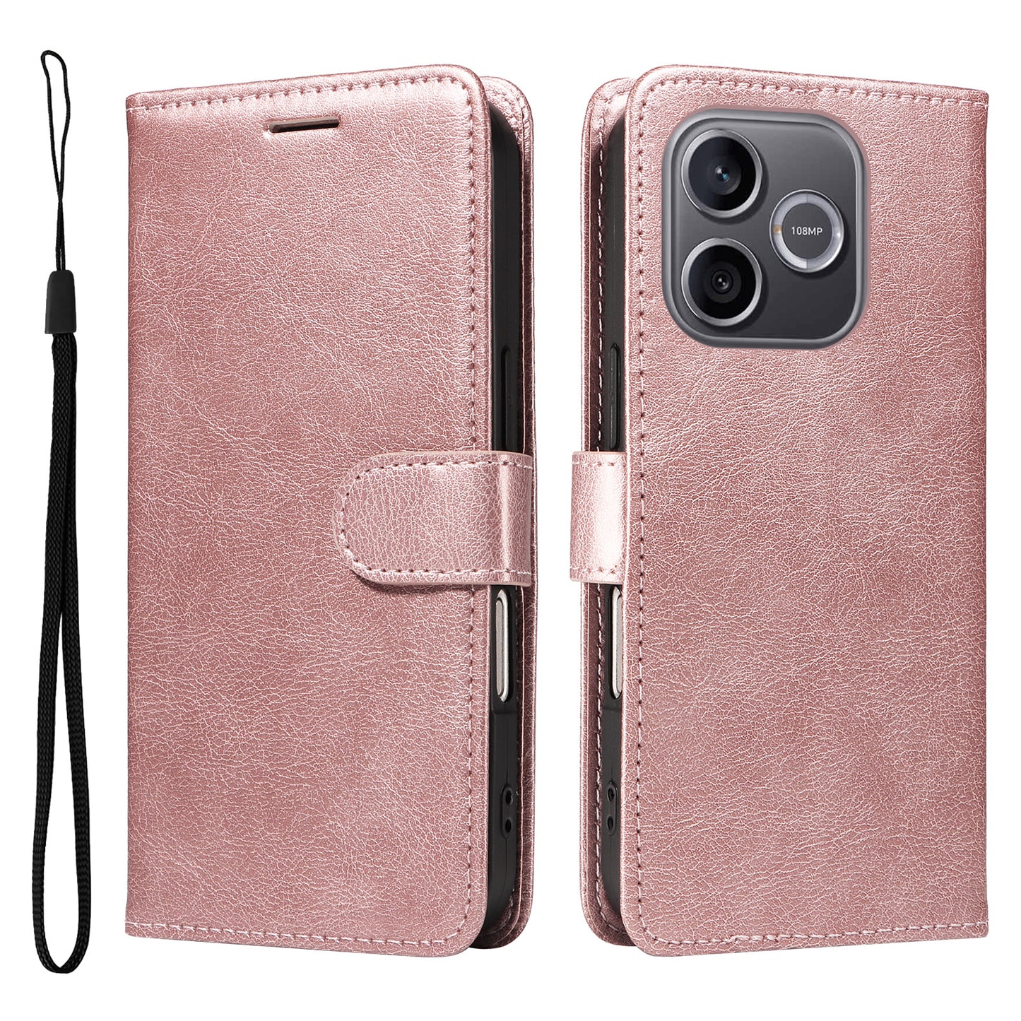 For Honor 600 Lite 5G Leather Wallet Case with Strap Solid Color Phone Stand Cover