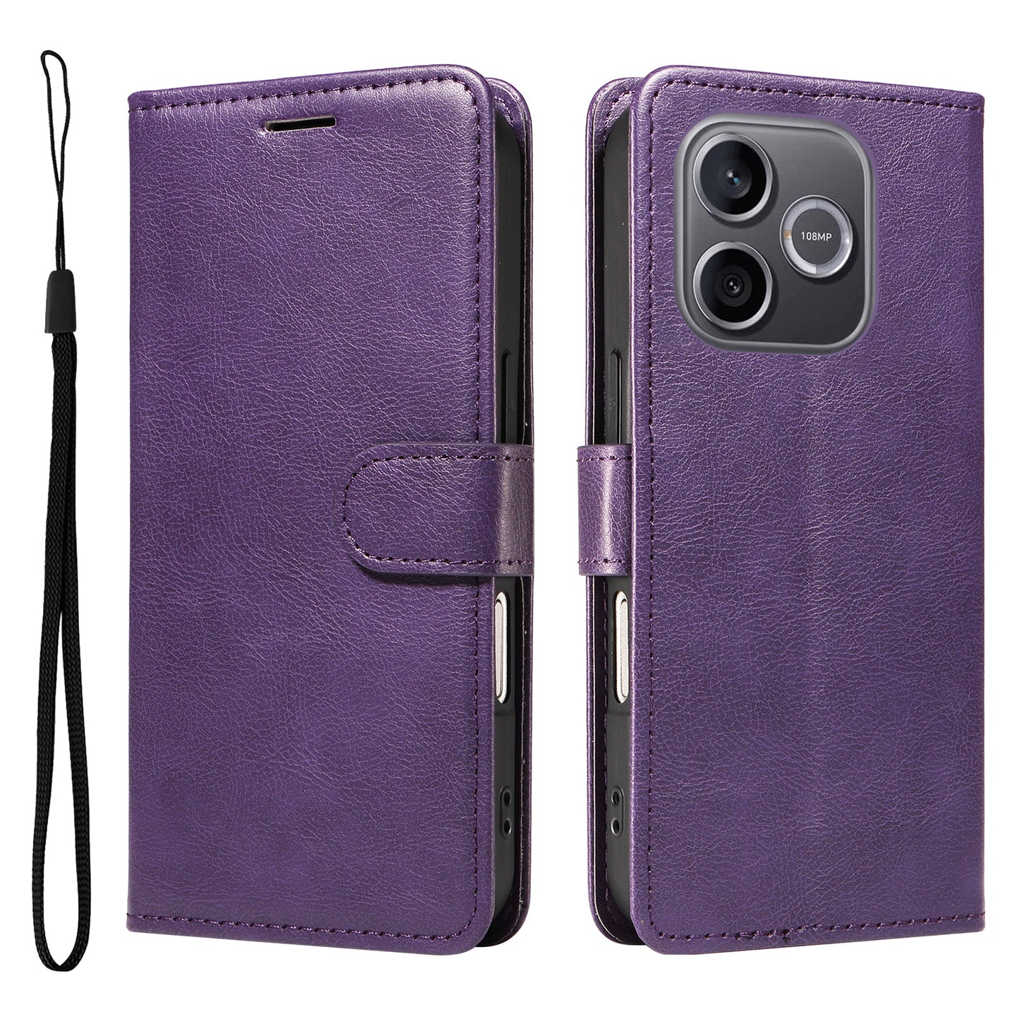 For Honor 600 Lite 5G Leather Wallet Case with Strap Solid Color Phone Stand Cover