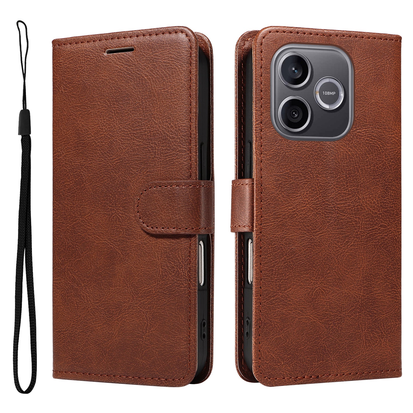 For Honor 600 Lite 5G Leather Wallet Case with Strap Solid Color Phone Stand Cover