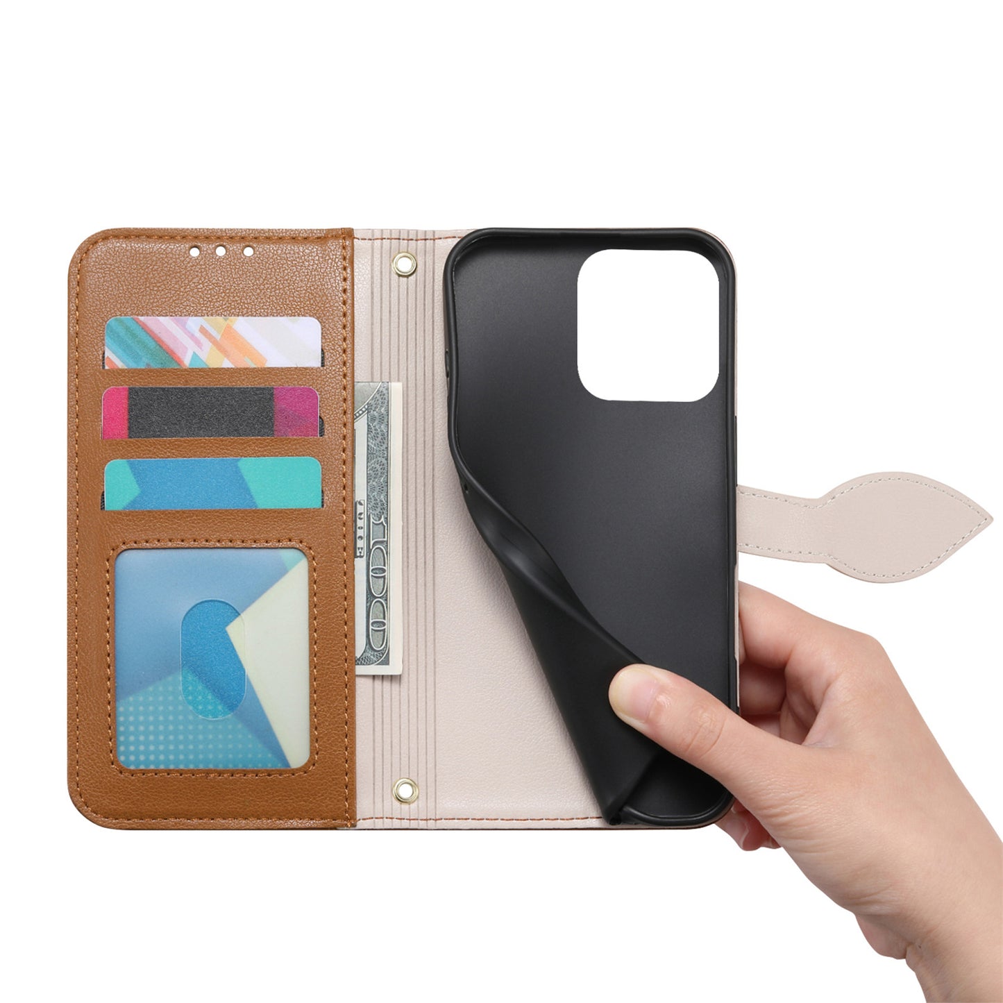For Honor 600 Lite 5G Stand Case Leaf Shape Magnetic Clasp Leather Phone Cover with Hand Strap