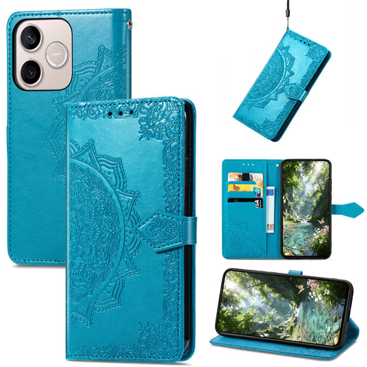 Honor 600 Lite 5G Wallet-Handyhülle – Aus geprägtem Mandala-Leder, mit Magnetverschluss & Klappverschluss