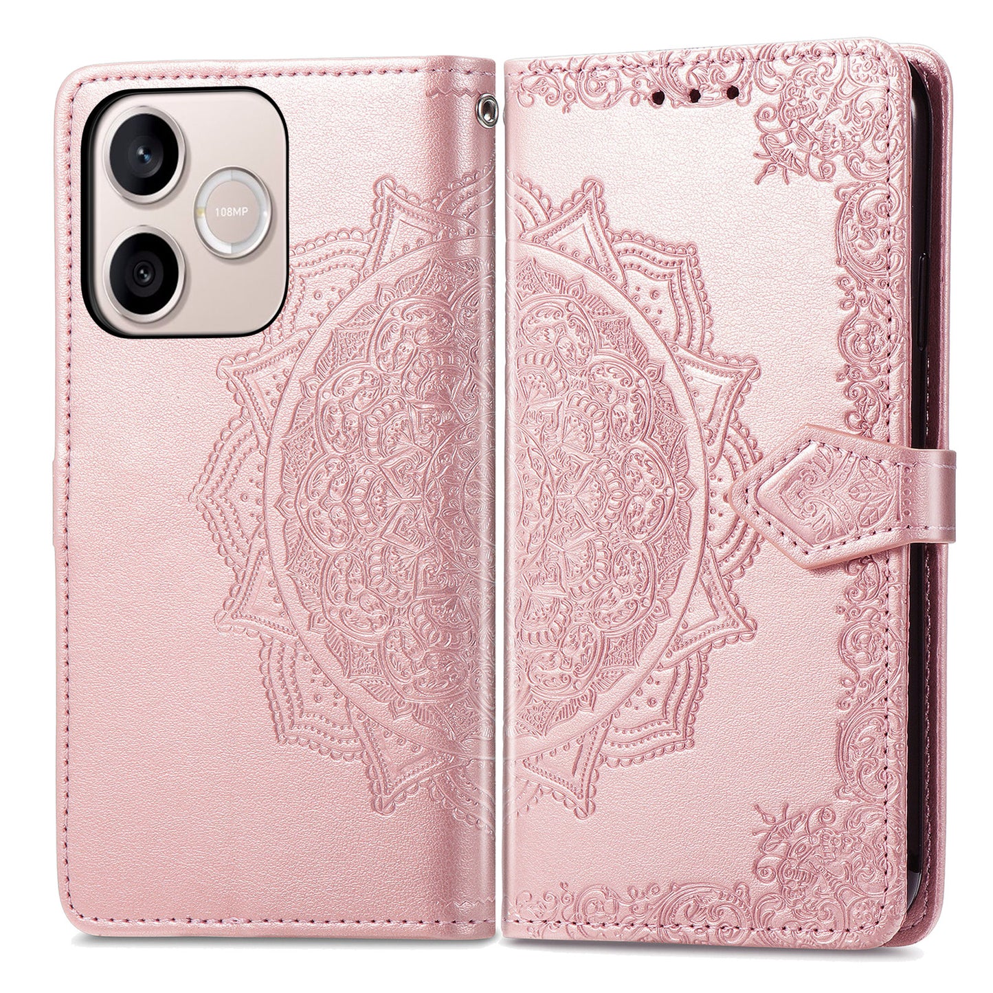 Honor 600 Lite 5G Wallet-Handyhülle – Aus geprägtem Mandala-Leder, mit Magnetverschluss & Klappverschluss