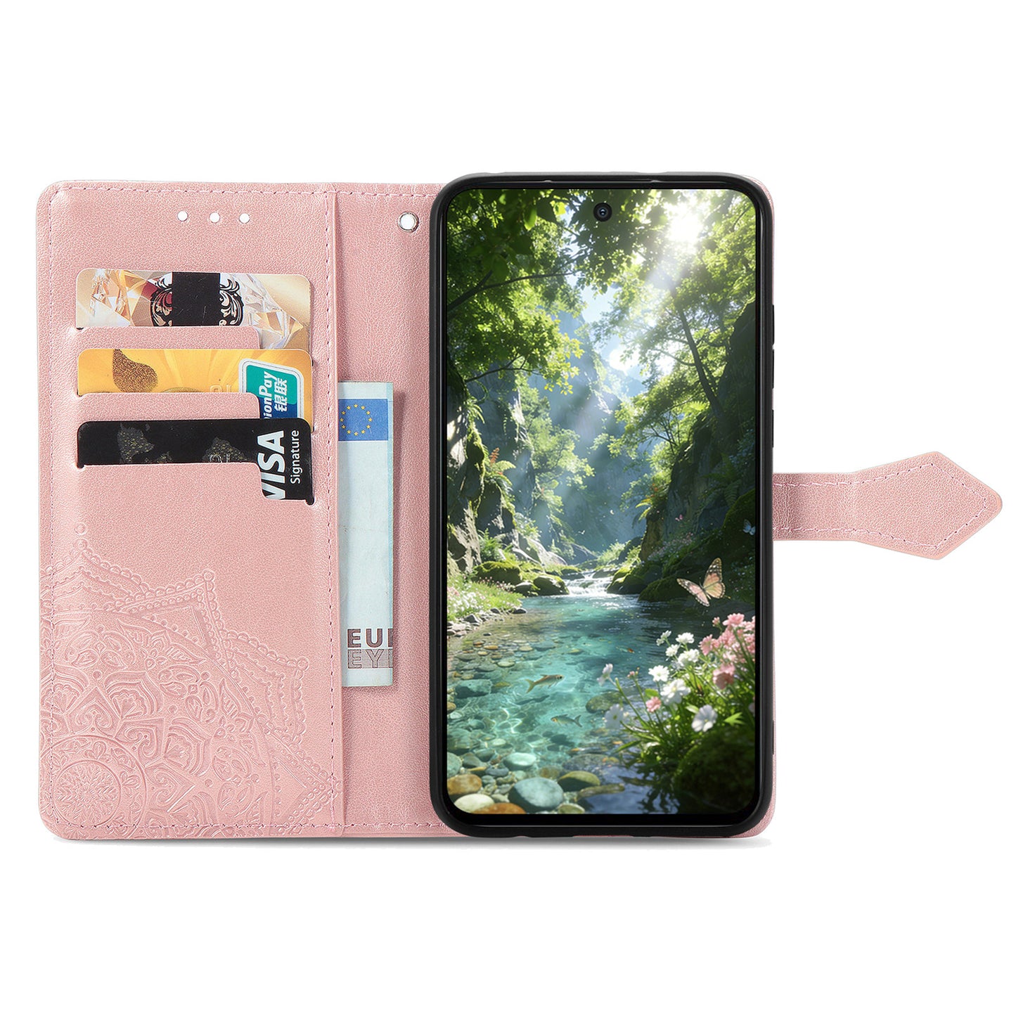 Honor 600 Lite 5G Wallet-Handyhülle – Aus geprägtem Mandala-Leder, mit Magnetverschluss & Klappverschluss