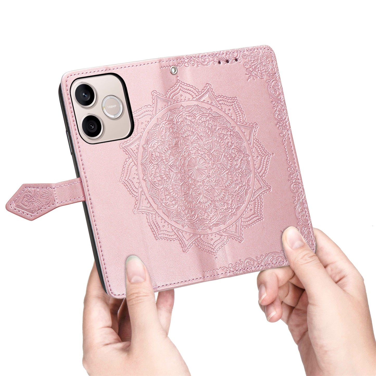 Honor 600 Lite 5G Wallet-Handyhülle – Aus geprägtem Mandala-Leder, mit Magnetverschluss & Klappverschluss
