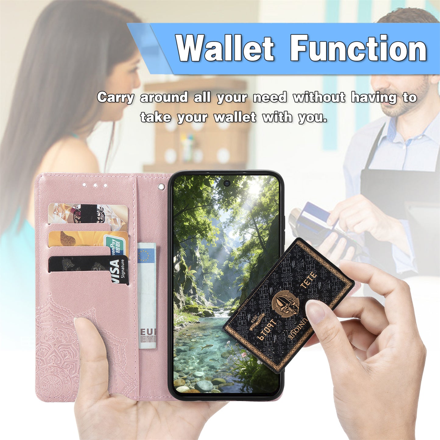 Honor 600 Lite 5G Wallet-Handyhülle – Aus geprägtem Mandala-Leder, mit Magnetverschluss & Klappverschluss