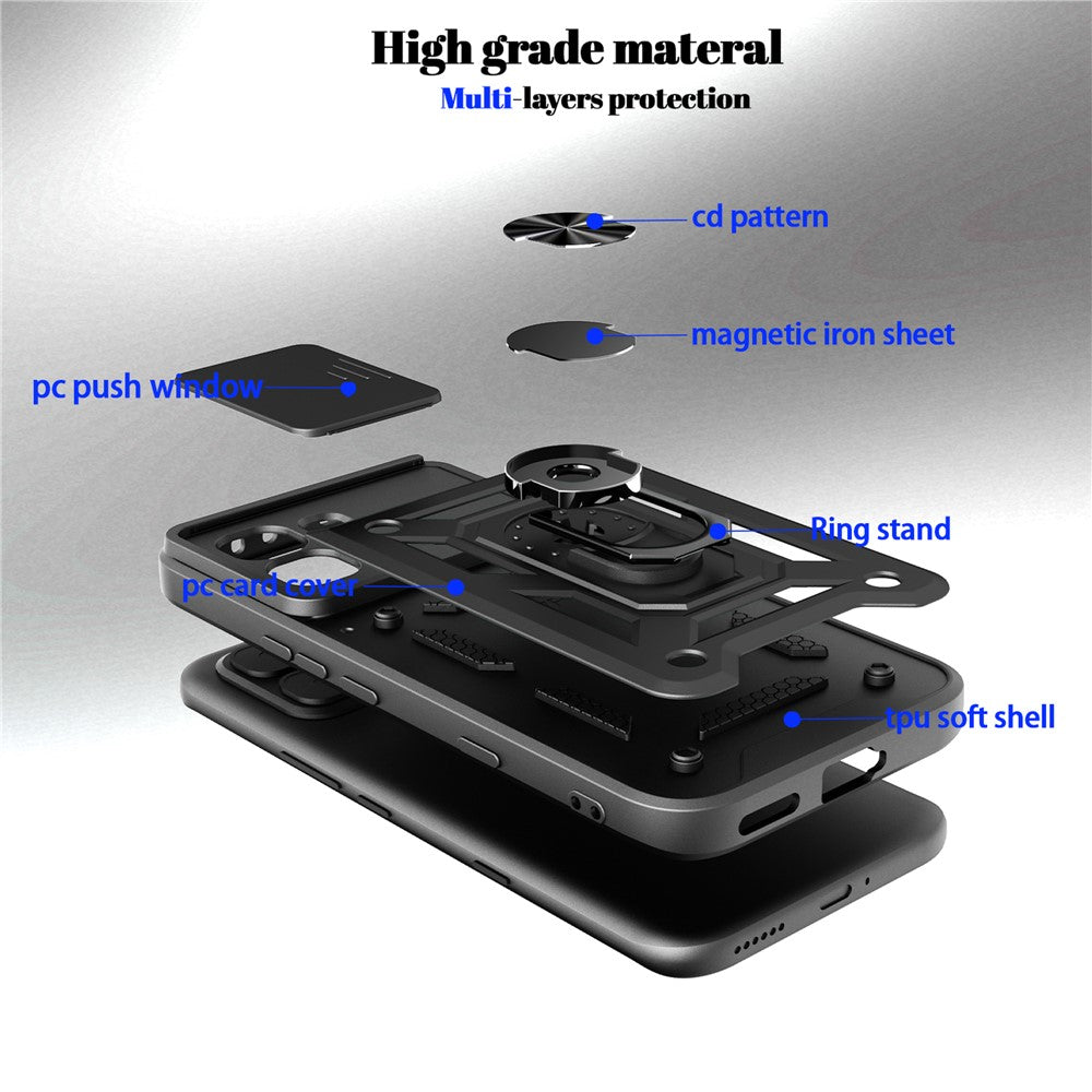 For Honor X8d 4G Case with Slide Camera Lid PC + TPU Kickstand Phone Cover
