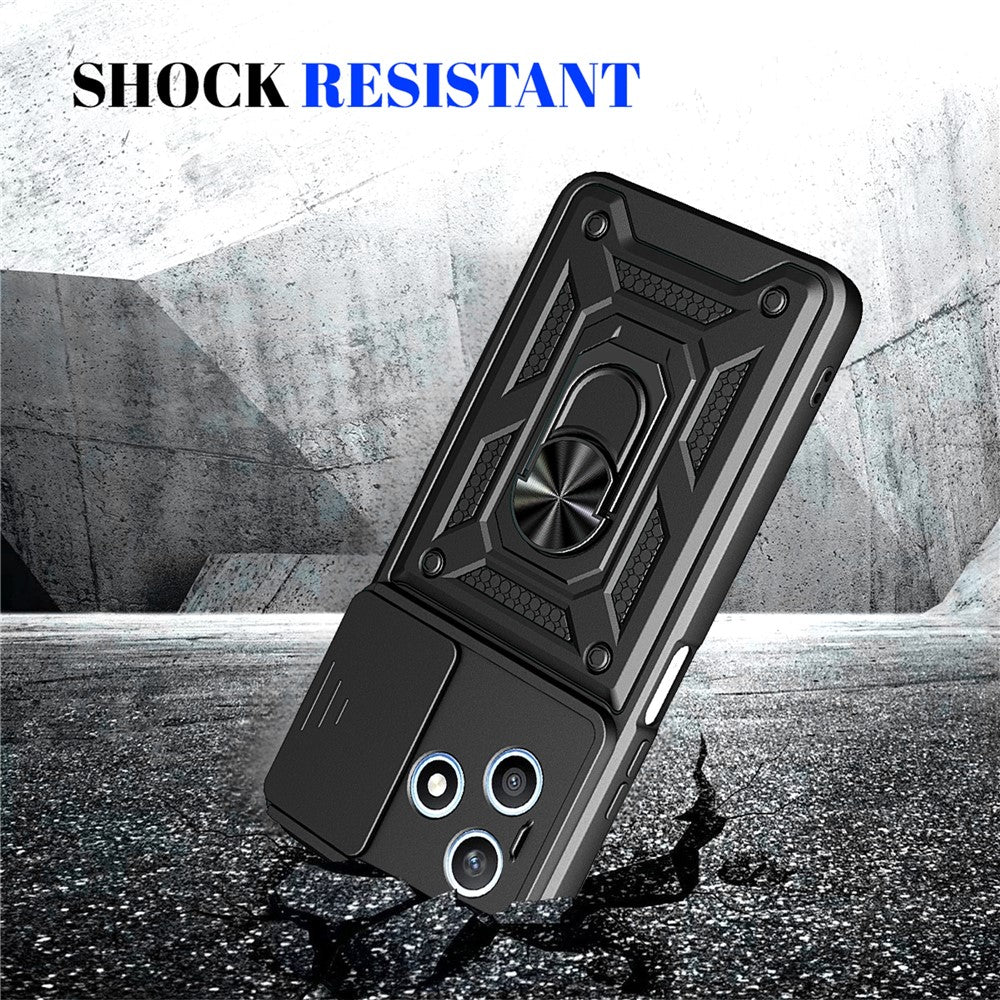For Honor X8d 4G Case with Slide Camera Lid PC + TPU Kickstand Phone Cover