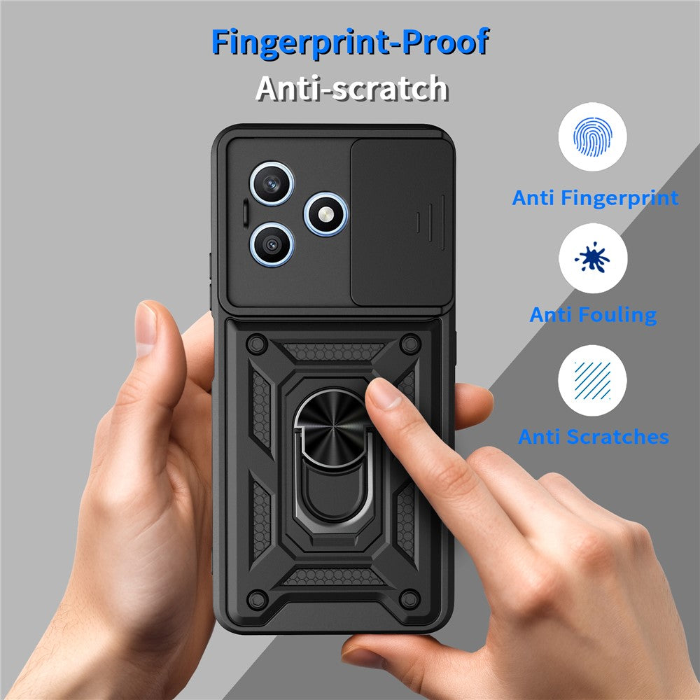For Honor X8d 4G Case with Slide Camera Lid PC + TPU Kickstand Phone Cover
