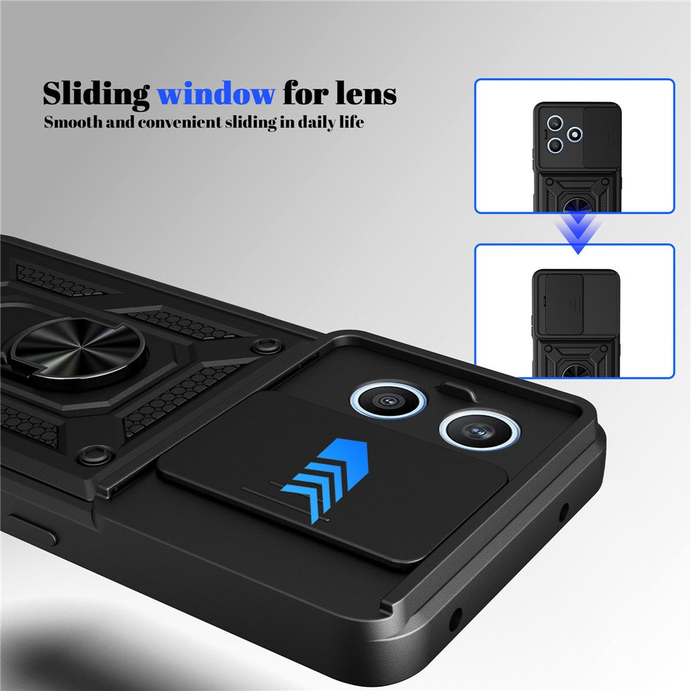 For Honor X8d 4G Case with Slide Camera Lid PC + TPU Kickstand Phone Cover