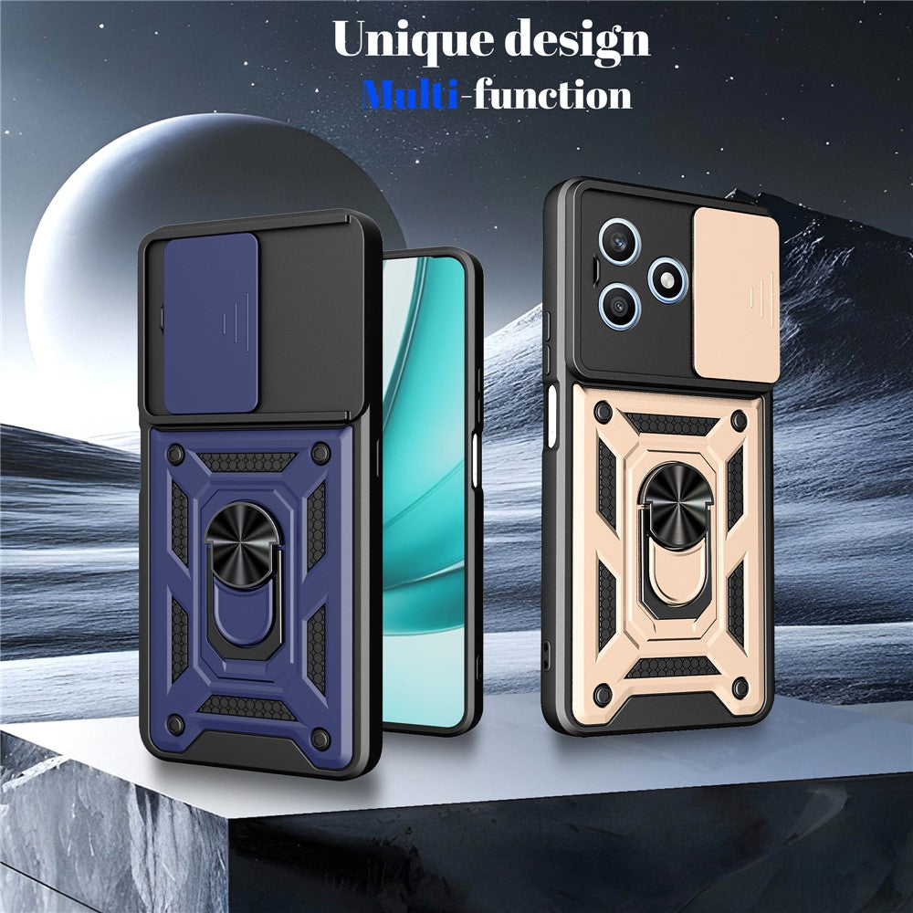 For Honor X8d 4G Case with Slide Camera Lid PC + TPU Kickstand Phone Cover