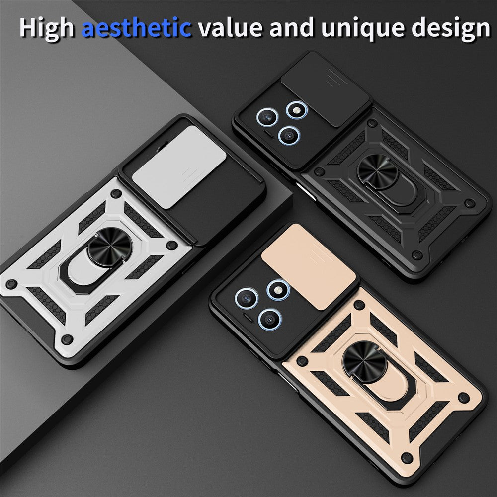 For Honor X8d 4G Case with Slide Camera Lid PC + TPU Kickstand Phone Cover