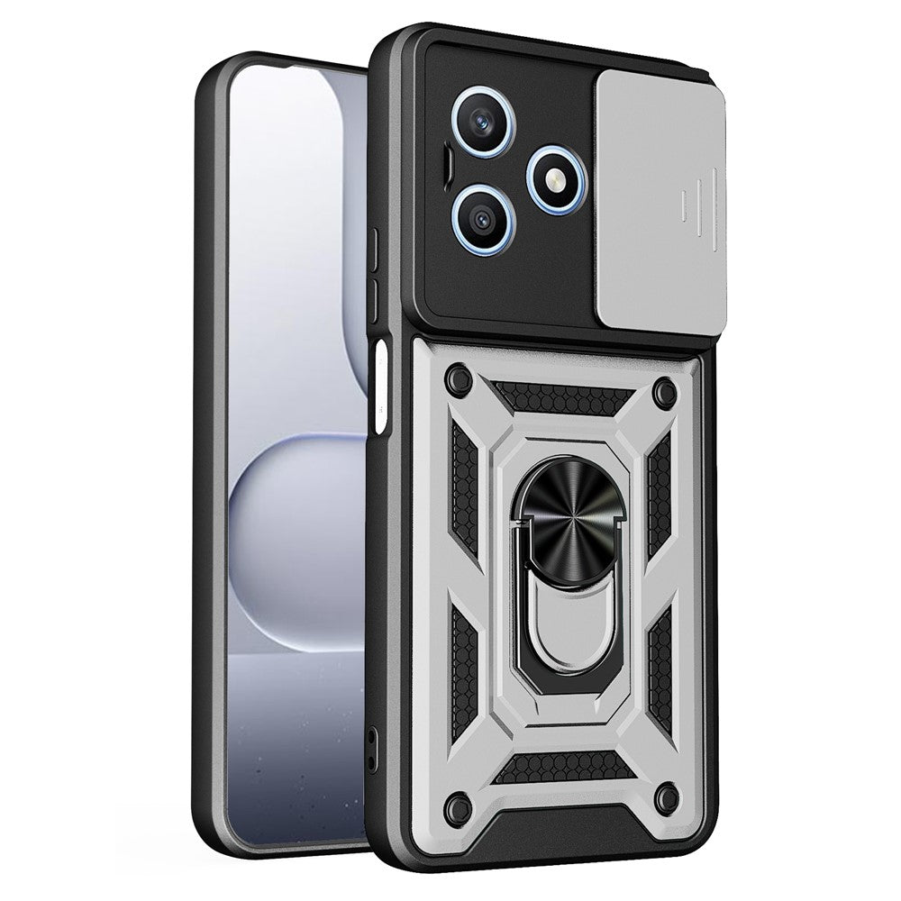 For Honor X8d 4G Case with Slide Camera Lid PC + TPU Kickstand Phone Cover