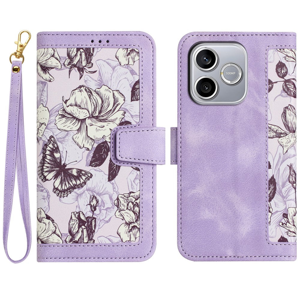 Honor 600 Lite 5G Wallet-Handyhülle – Aus PU-Leder, mit Blumenmuster & Kartenfächern