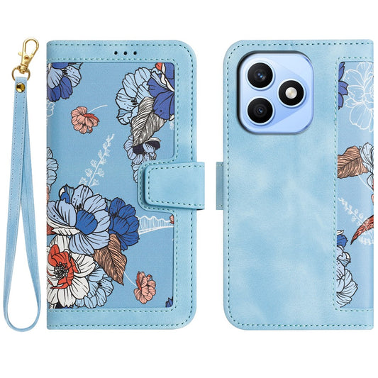 Honor X8d 4G Wallet-Handyhülle – Aus PU-Leder, mit Blumenmuster & Kartenfächern
