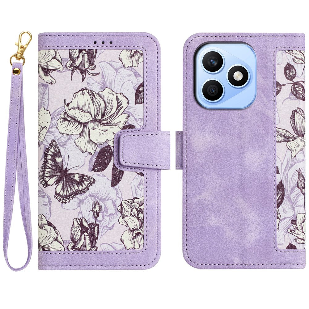 Honor X8d 4G Wallet-Handyhülle – Aus PU-Leder, mit Blumenmuster & Kartenfächern