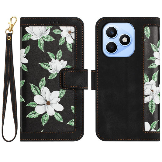 Honor X8d 4G Wallet-Handyhülle – Aus PU-Leder, mit Blumenmuster & Kartenfächern