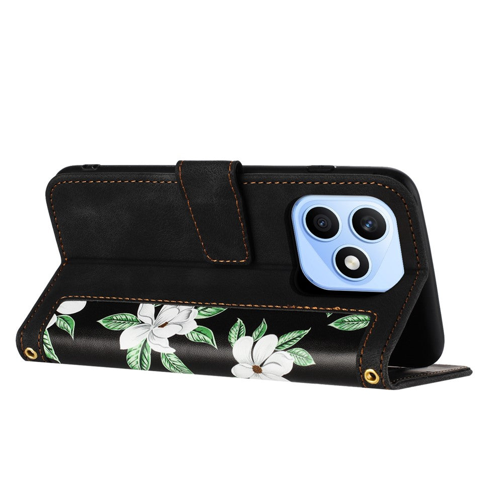 Honor X8d 4G Wallet-Handyhülle – Aus PU-Leder, mit Blumenmuster & Kartenfächern