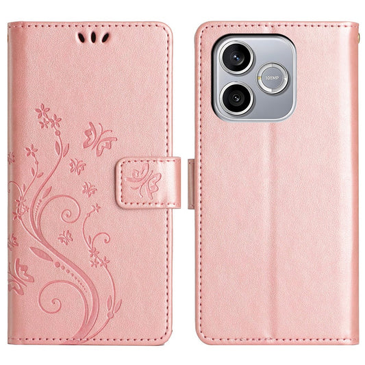 Honor 600 Lite 5G Handyhülle – Leder-Geldbörsen- mit Schmetterlingsblumen-Aufdruck und Riemen