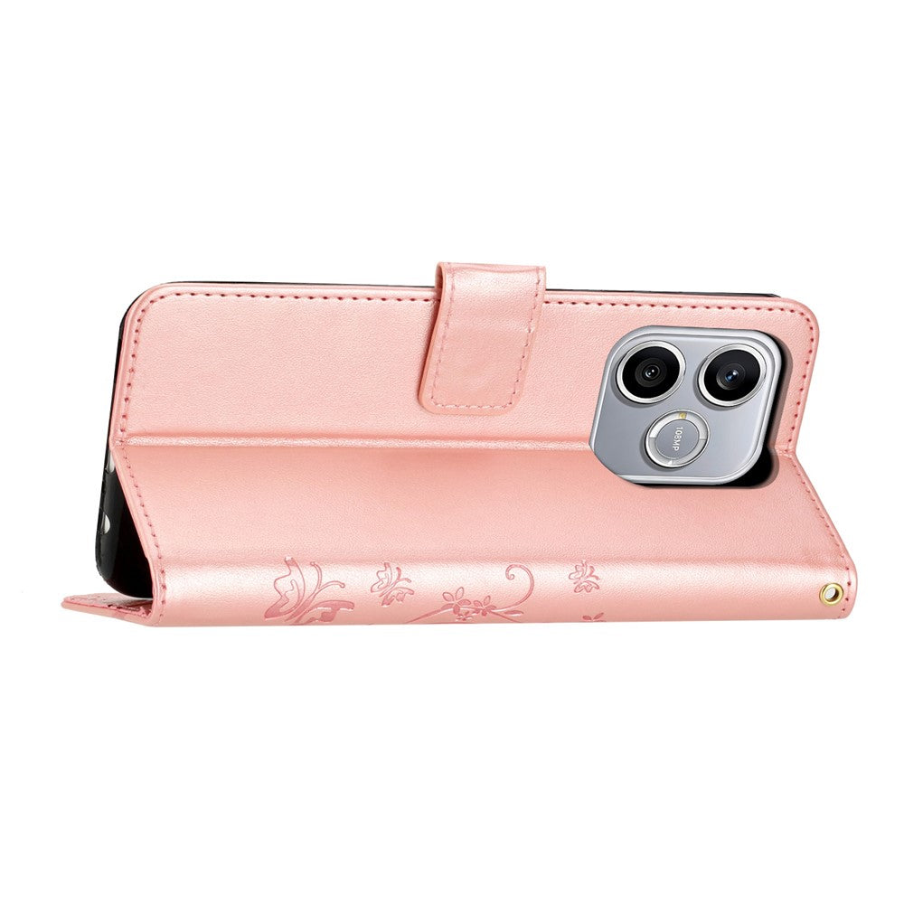 For Honor 600 Lite 5G Leather Wallet Case Butterfly Flower Imprinted Phone Cover with Strap