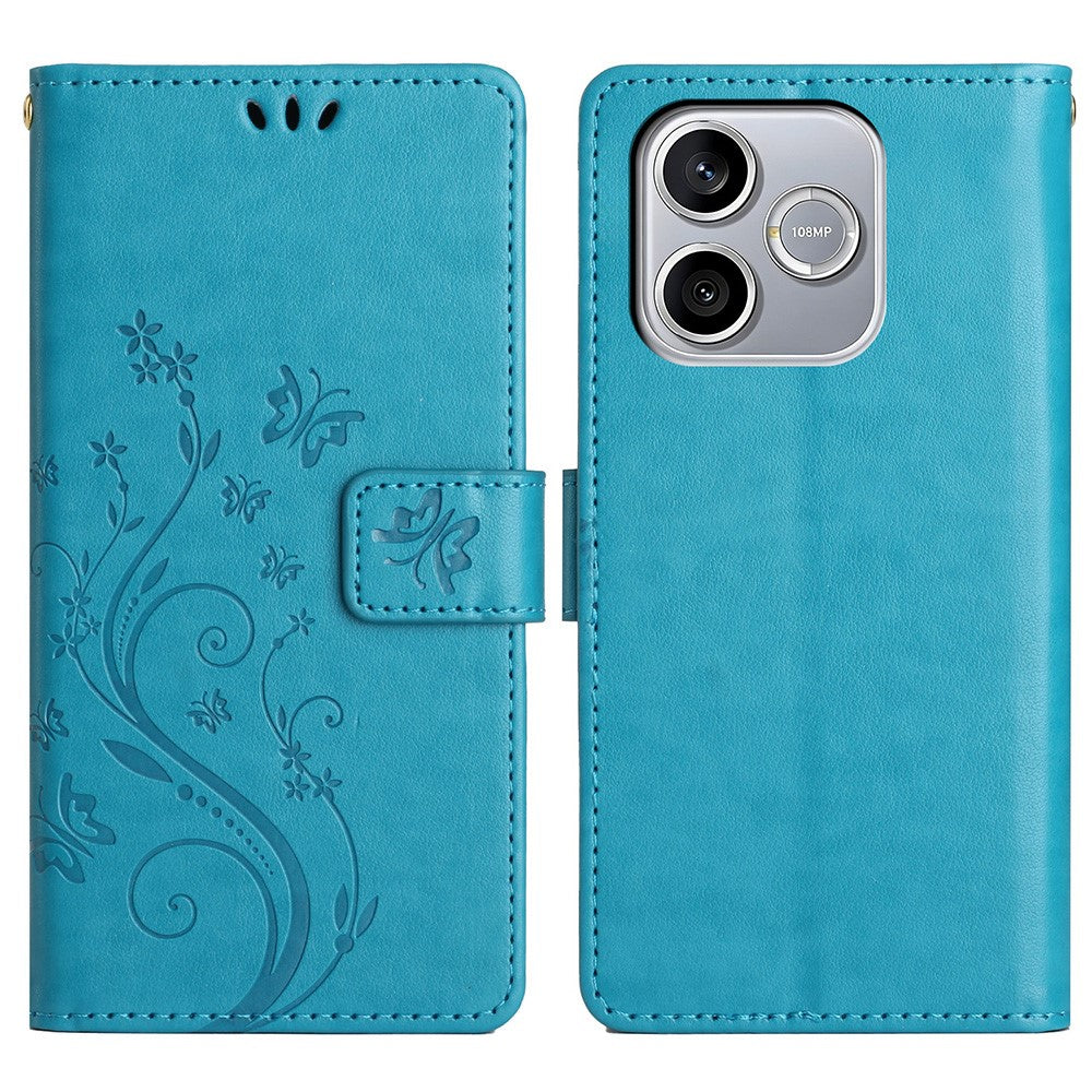 For Honor 600 Lite 5G Leather Wallet Case Butterfly Flower Imprinted Phone Cover with Strap