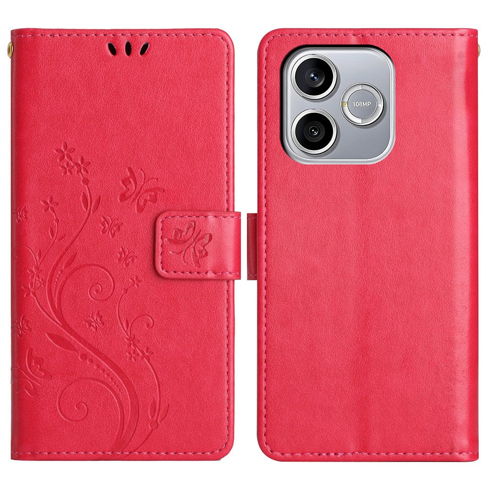 For Honor 600 Lite 5G Leather Wallet Case Butterfly Flower Imprinted Phone Cover with Strap
