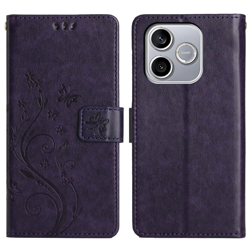 For Honor 600 Lite 5G Leather Wallet Case Butterfly Flower Imprinted Phone Cover with Strap