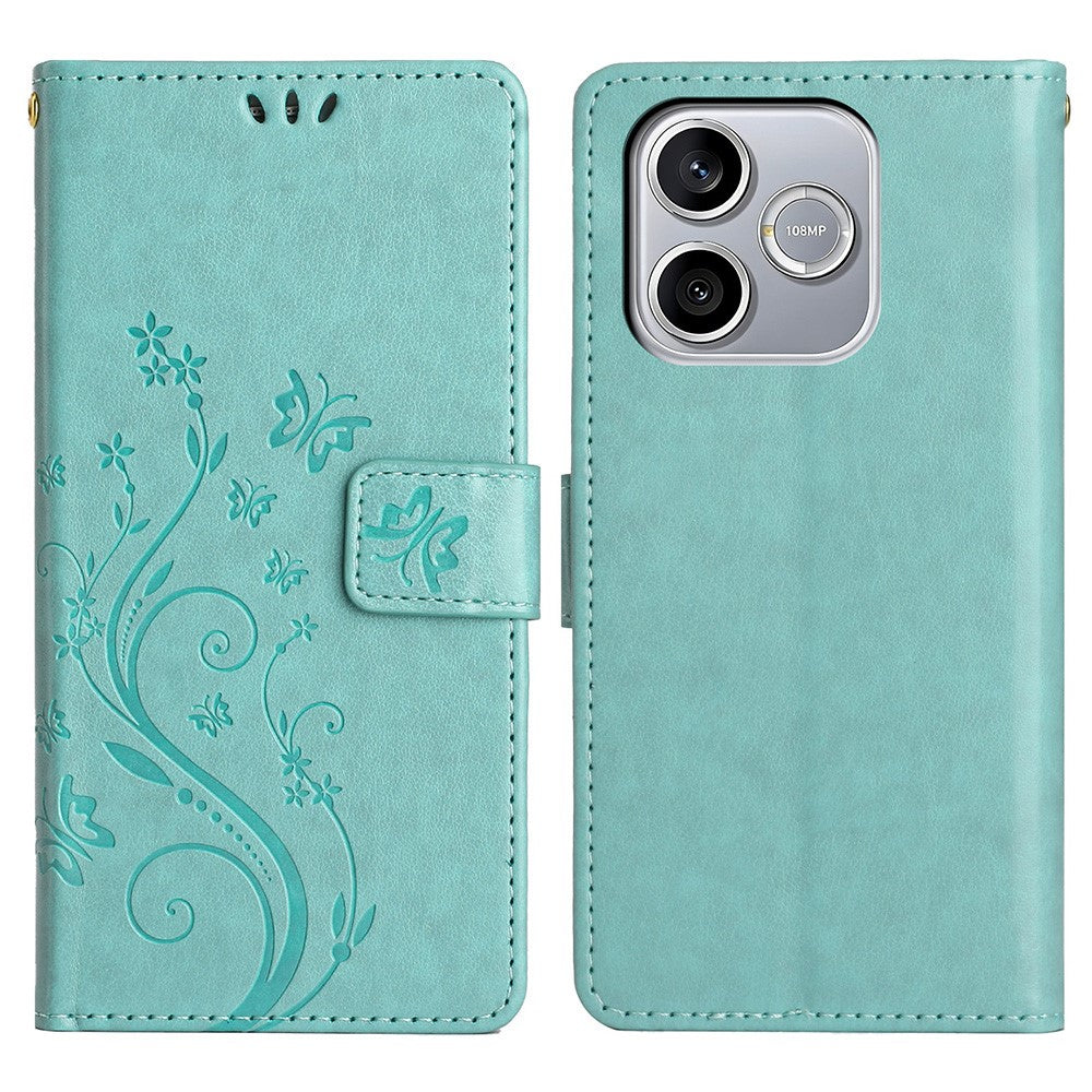 For Honor 600 Lite 5G Leather Wallet Case Butterfly Flower Imprinted Phone Cover with Strap