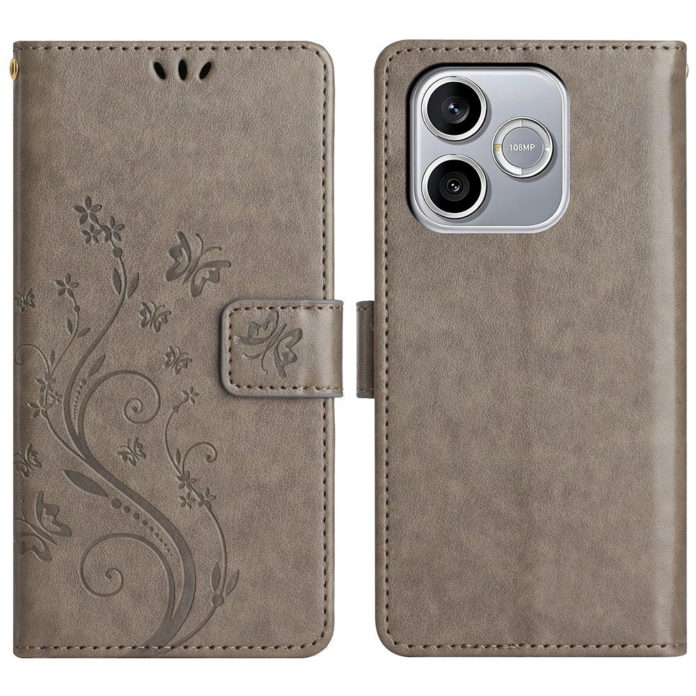 For Honor 600 Lite 5G Leather Wallet Case Butterfly Flower Imprinted Phone Cover with Strap