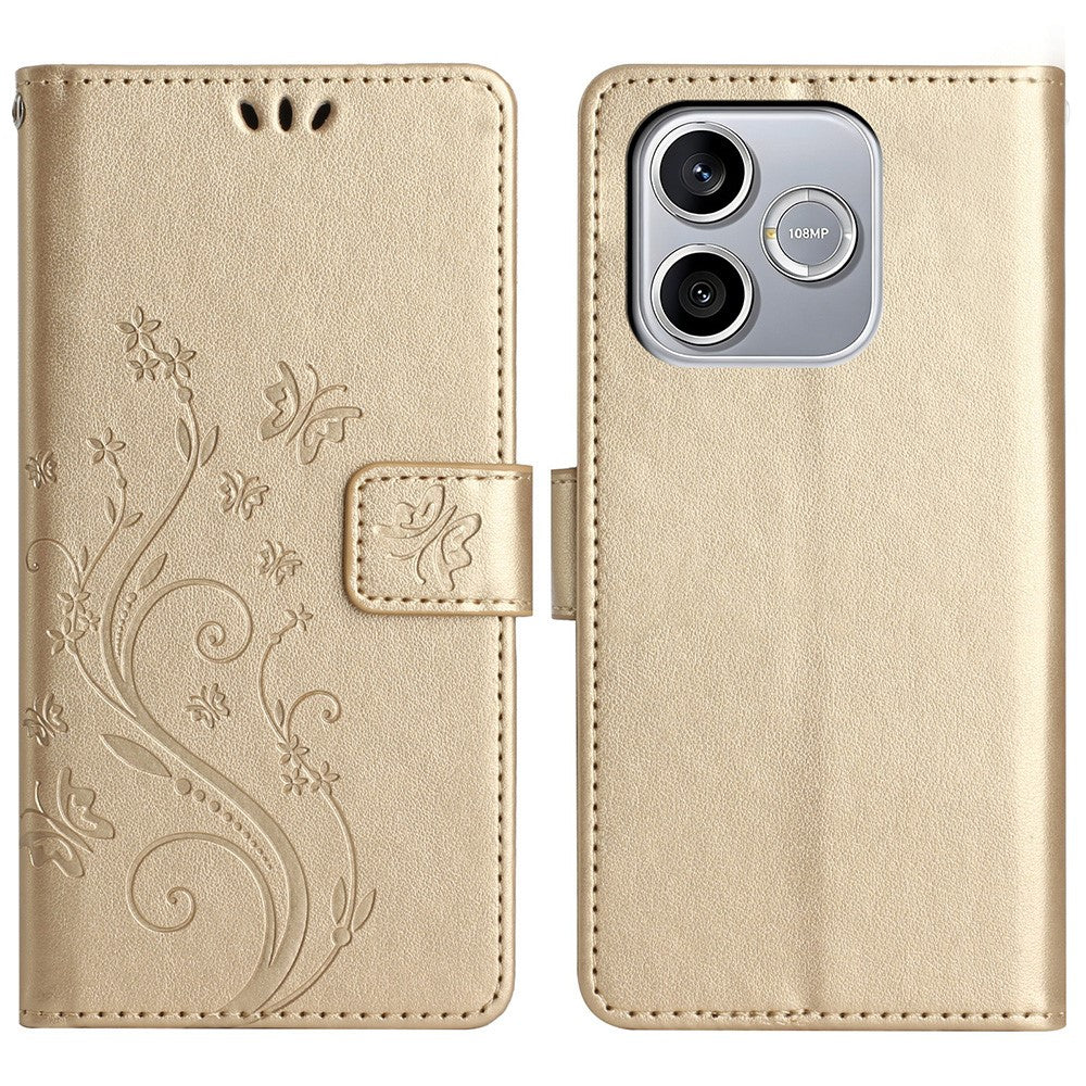 For Honor 600 Lite 5G Leather Wallet Case Butterfly Flower Imprinted Phone Cover with Strap