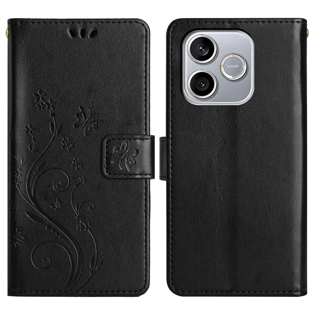 For Honor 600 Lite 5G Leather Wallet Case Butterfly Flower Imprinted Phone Cover with Strap