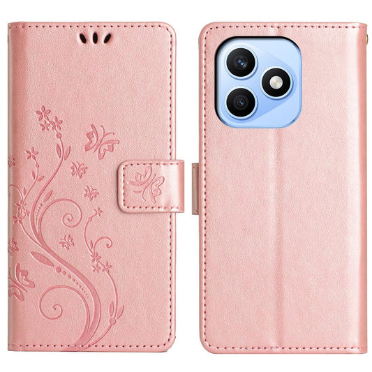 Honor X8d 4G Handyhülle – Leder-Geldbörsen- mit Schmetterlingsblumen-Aufdruck und Riemen