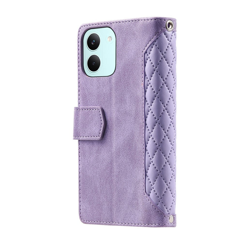 Wallet Case for Xiaomi Poco X8 Pro 5G  /  Redmi Turbo 5 5G Rhombus Stitching Line PU Leather Phone Cover with Wrist Strap