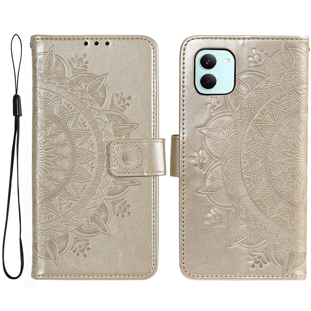 For Xiaomi Poco X8 Pro 5G  /  Redmi Turbo 5 5G Stand Case Imprinted Totem PU Leather Wallet Phone Cover with Wrist Strap