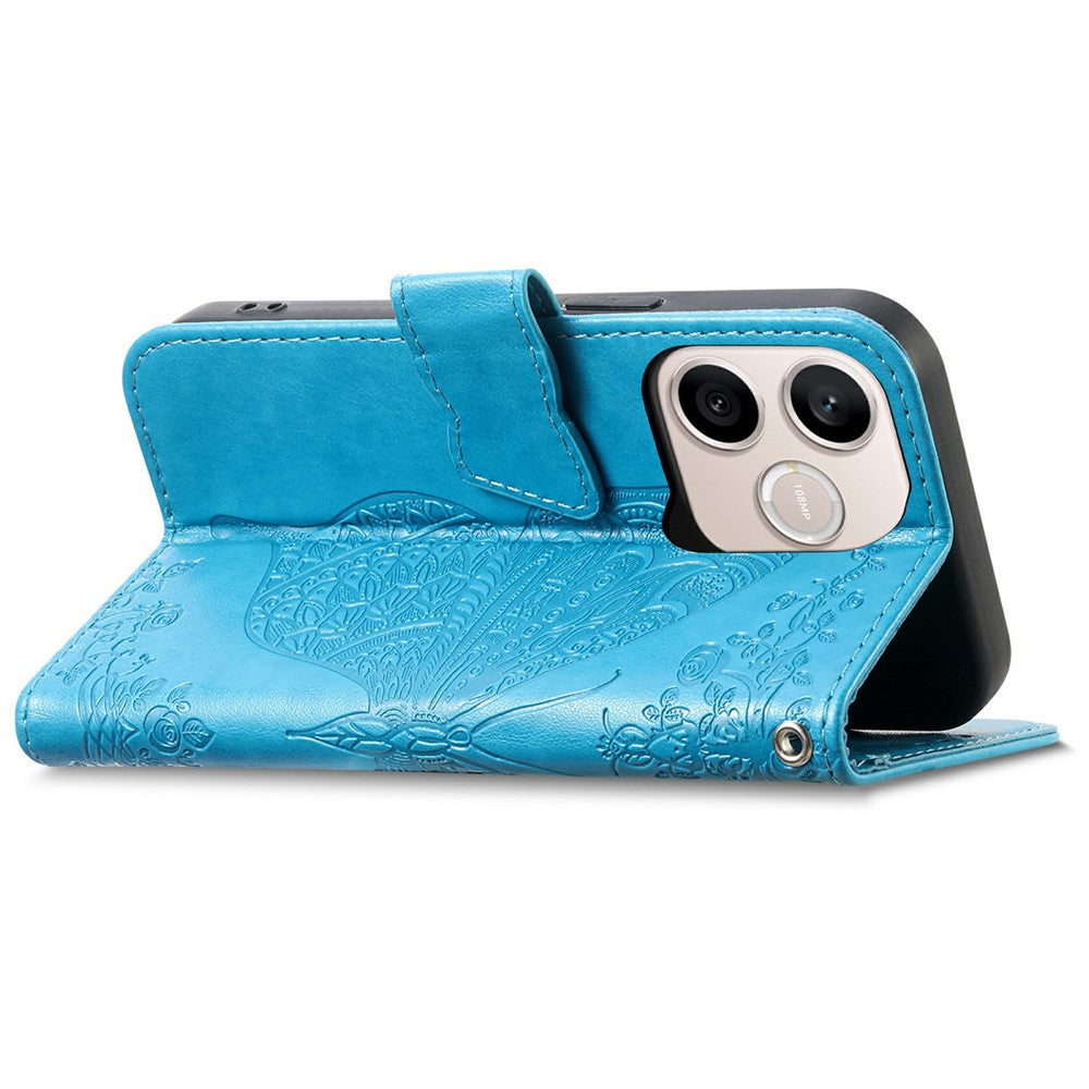 For Honor 600 Lite 5G Case with Strap Butterfly Pattern PU Leather Wallet Phone Cover