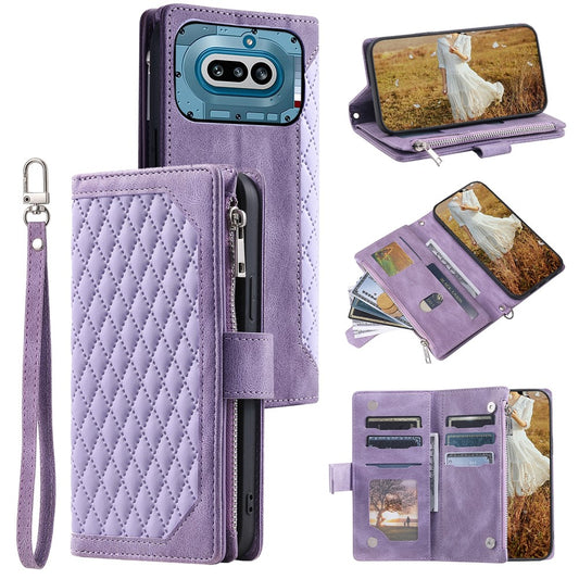 For Nothing Phone (4a) Wallet Case Rhombus Stitching Line PU Leather Phone Cover with Wrist Strap