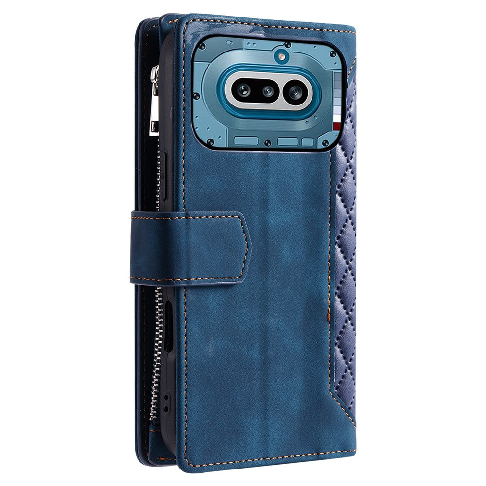 For Nothing Phone (4a) Wallet Case Rhombus Stitching Line PU Leather Phone Cover with Wrist Strap