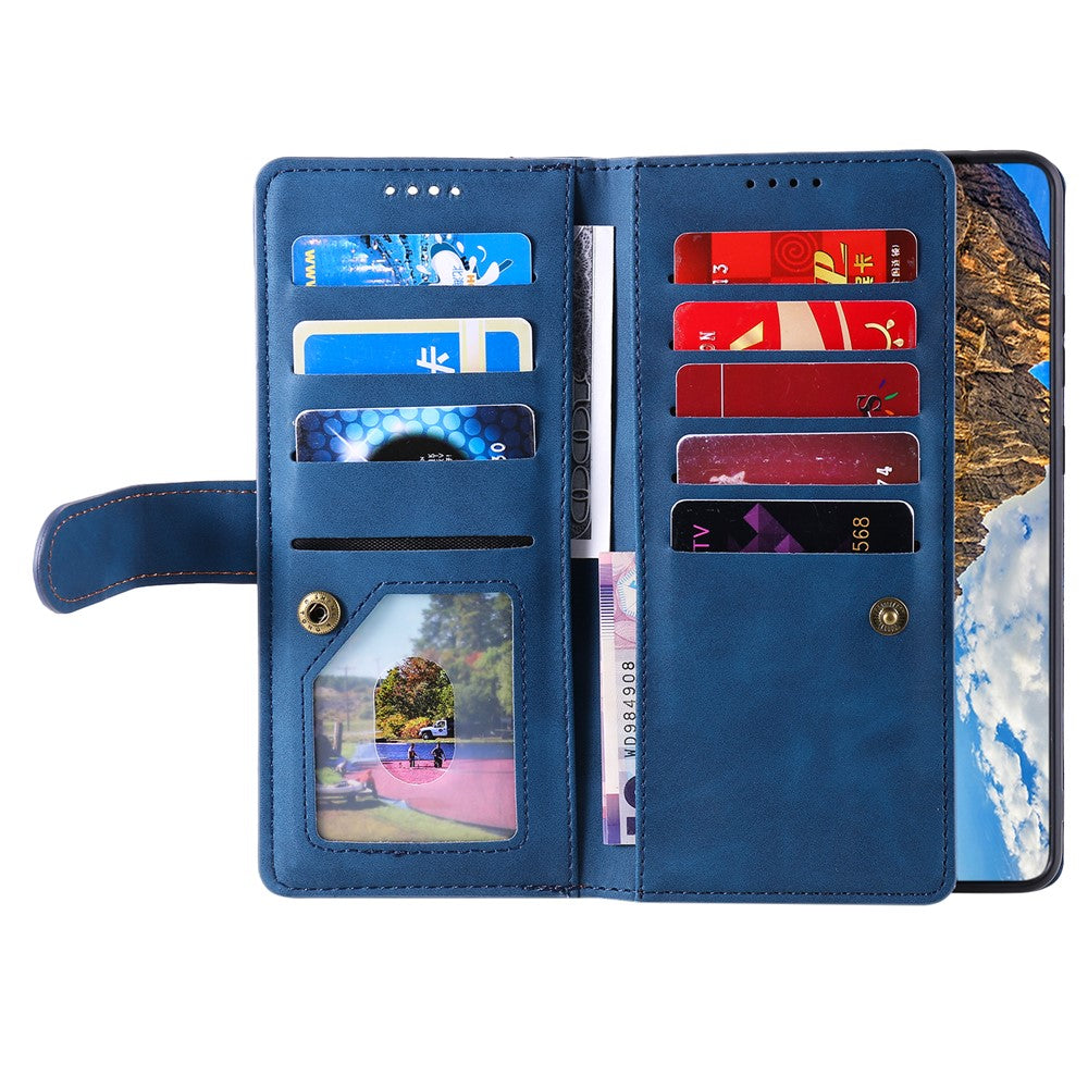 For Nothing Phone (4a) Phone Case 9 Card Slots Zipper Wallet PU Leather Phone Cover with Wrist Strap