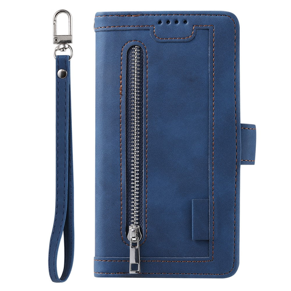 For Nothing Phone (4a) Phone Case 9 Card Slots Zipper Wallet PU Leather Phone Cover with Wrist Strap
