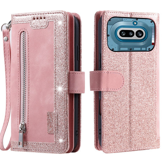 For Nothing Phone (4a) Phone Case 9 Card Slots Zipper Wallet PU Leather Phone Cover with Wrist Strap