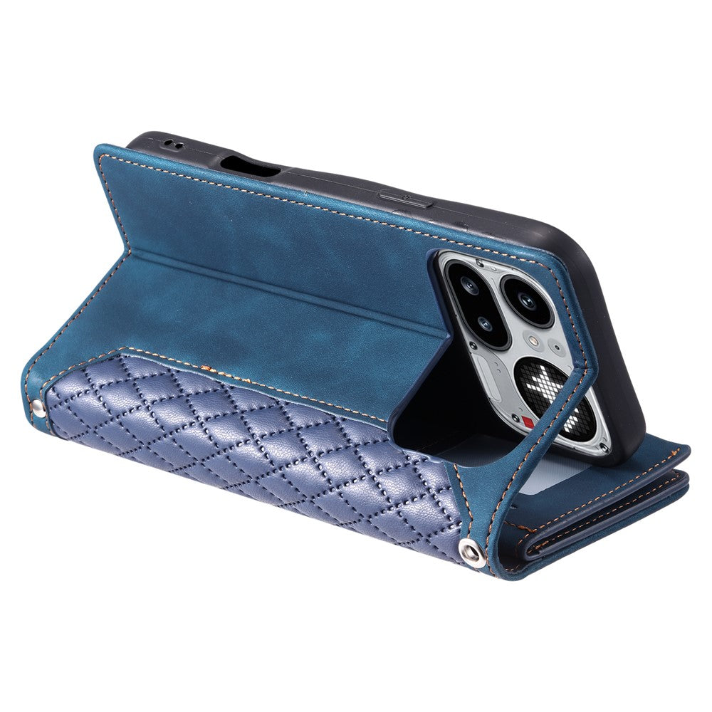 For Nothing Phone (4a) Pro Wallet Case Rhombus Stitching Line PU Leather Phone Cover with Wrist Strap