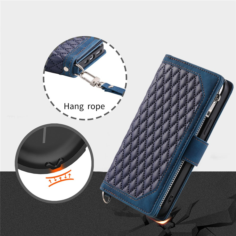 For Nothing Phone (4a) Pro Wallet Case Rhombus Stitching Line PU Leather Phone Cover with Wrist Strap