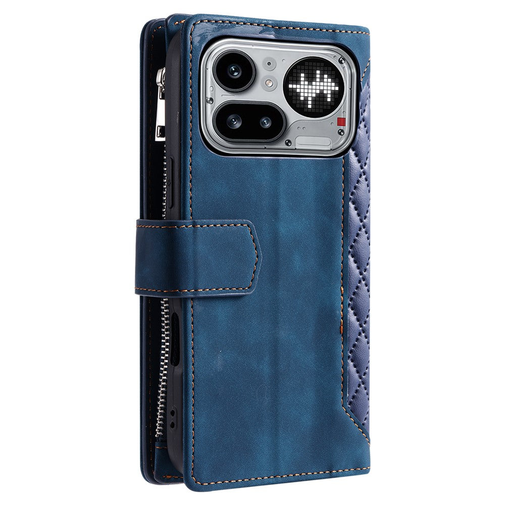 For Nothing Phone (4a) Pro Wallet Case Rhombus Stitching Line PU Leather Phone Cover with Wrist Strap