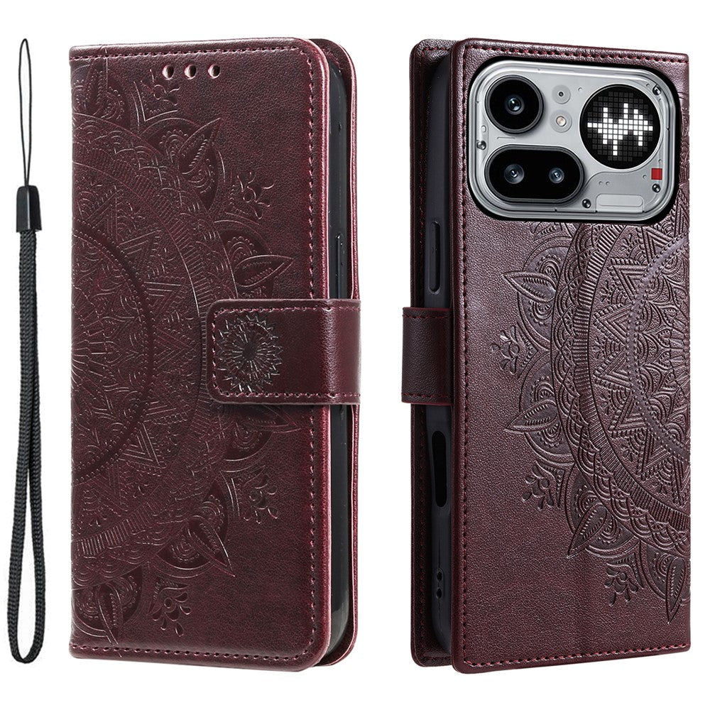 Nothing Phone (4a) Pro Wallet-Handyhülle – Mit Totem-Aufdruck, aus PU-Leder
