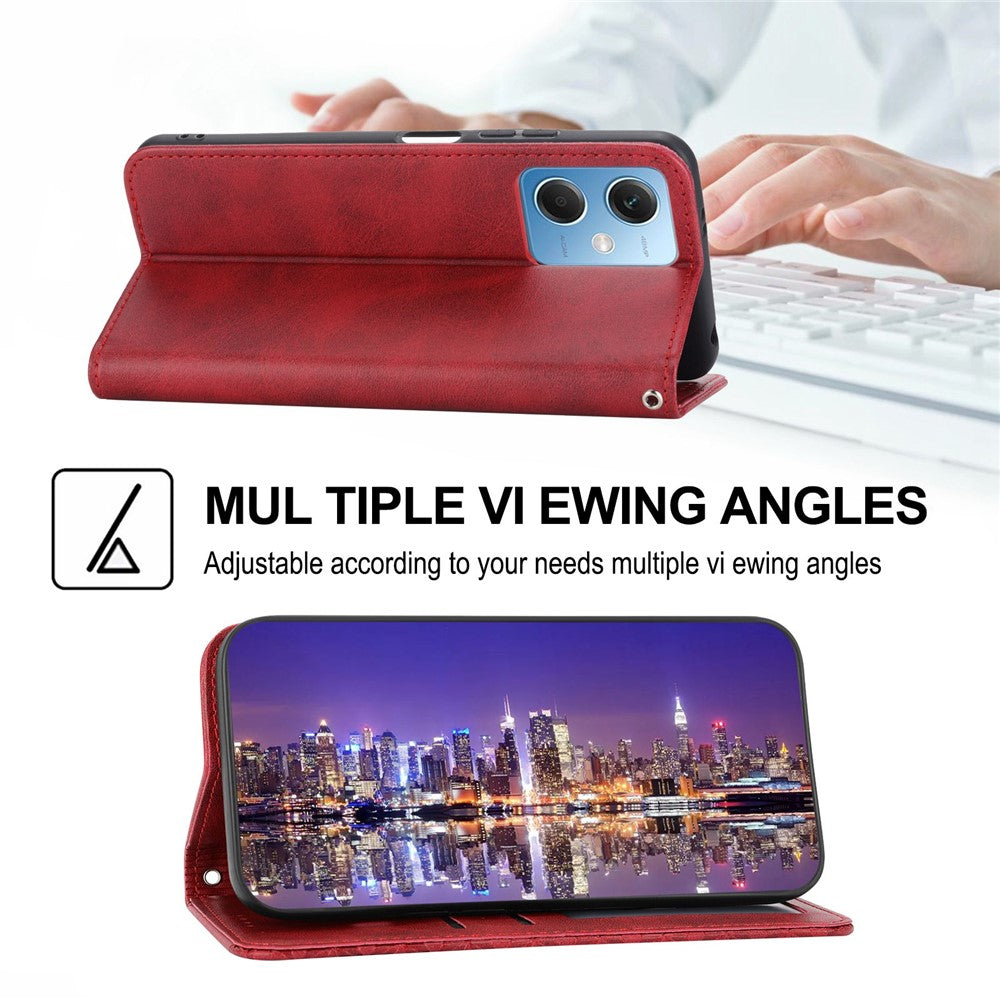 PU Leather Case for Xiaomi Redmi Note 12 5G (Global) / (India) / (China) / Poco X5 5G , Wallet Phone Stand Calf Texture Magnetic Closure Imprinted Rhombus Pattern Cover